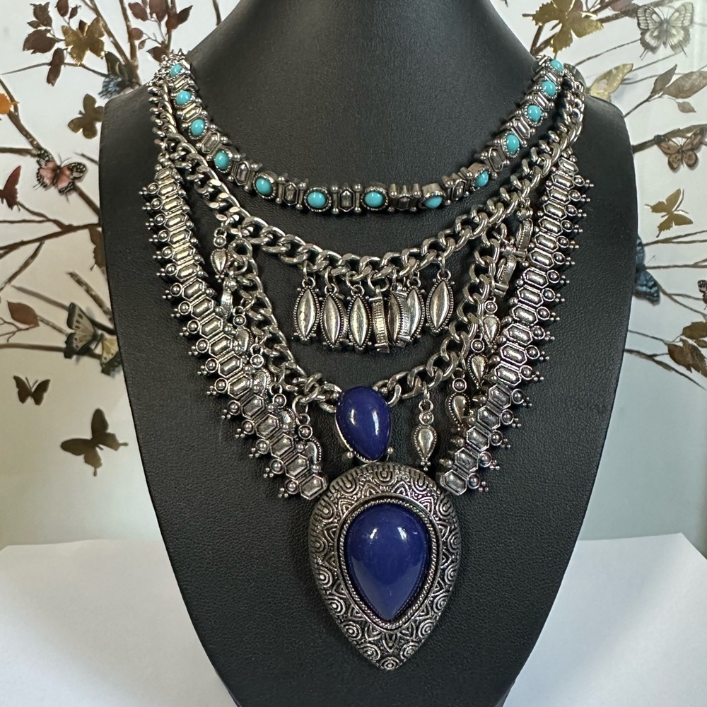 Silver and Blue Statement Necklace